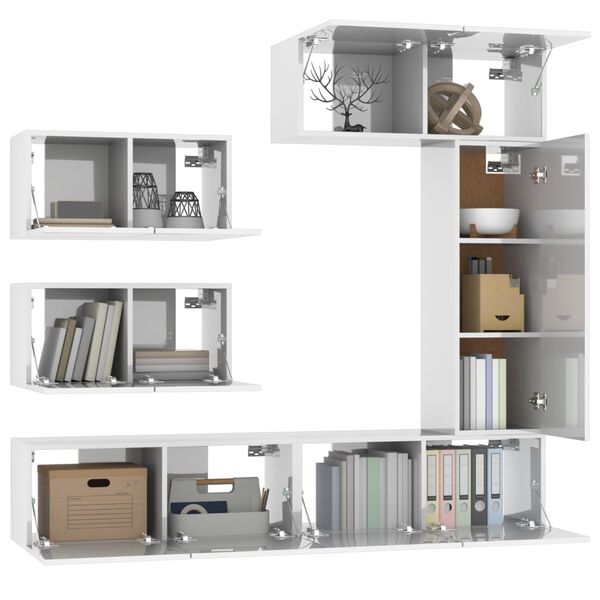 vidaXL Set di Mobili Porta TV 6 pz Bianco Lucido in Legno Multistrato