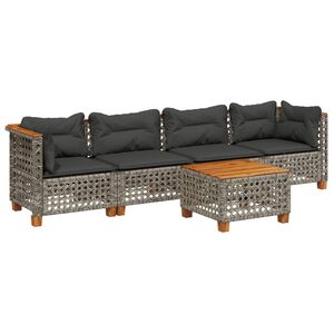 vidaXL Set Divano da Giardino 5 pz con Cuscini Grigio in Polyrattan