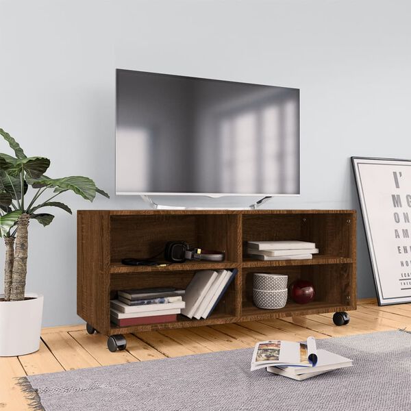 vidaXL Mobile TV con Ruote Rovere Marrone 90x35x35cm Legno Multistrato