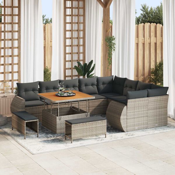 vidaXL Set Divano da Giardino 12 pcs Grigio polyrattan