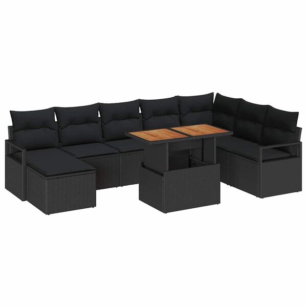 vidaXL Set Divano da Giardino con cuscino 9 pcs Nero e Marrone