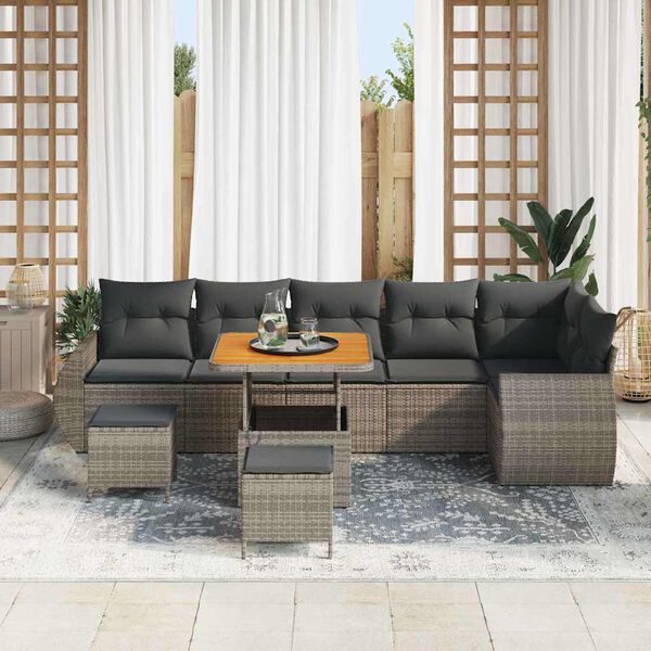 vidaXL Set Divano da Giardino 9 pcs Grigio polyrattan