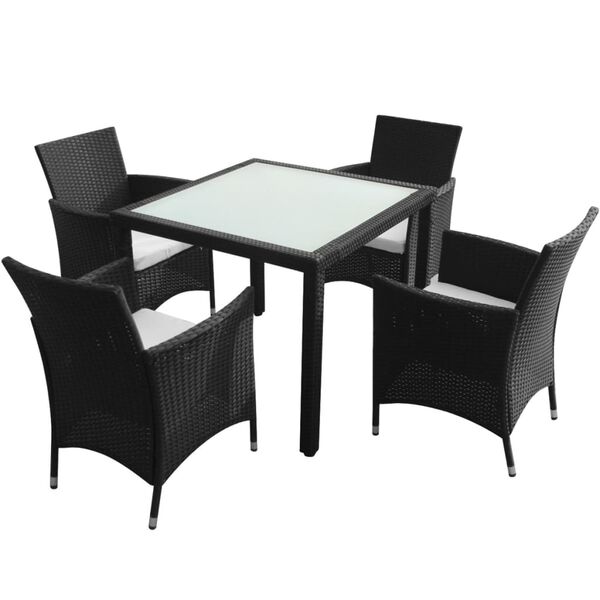 vidaXL Set da Pranzo da Giardino 5 pz con Cuscini in Polyrattan Nero