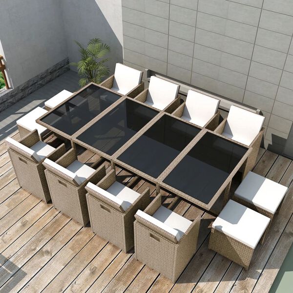 vidaXL Set da Pranzo da Giardino 13 pz con Cuscini in Polyrattan Beige