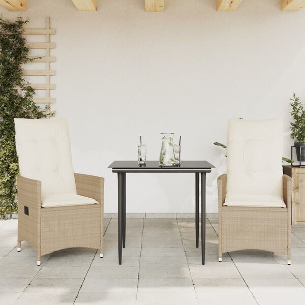 vidaXL Sedie Reclinabili da Giardino 2pz con Cuscini Beige Polyrattan