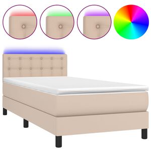 vidaXL Giroletto Molle Materasso e LED Cappuccino 90x200 cm Similpelle