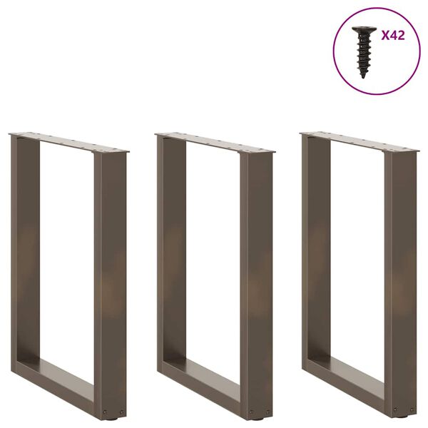 vidaXL Gambe per tavolo da pranzo a forma di U 3 pz in acciaio naturale 70x(72-73) cm