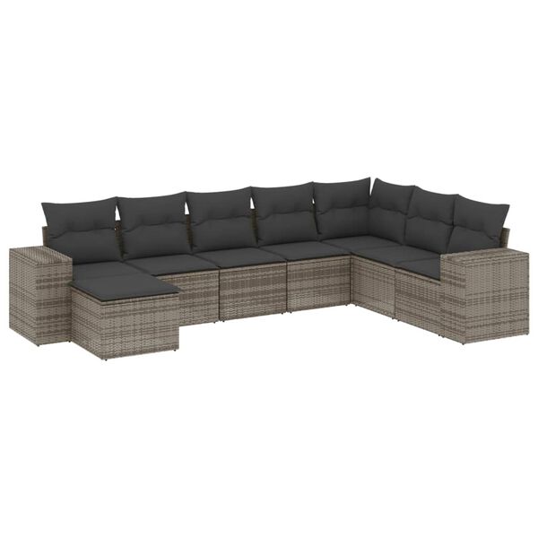 vidaXL Set Divano da Giardino 8 pz con Cuscini Grigio in Polyrattan