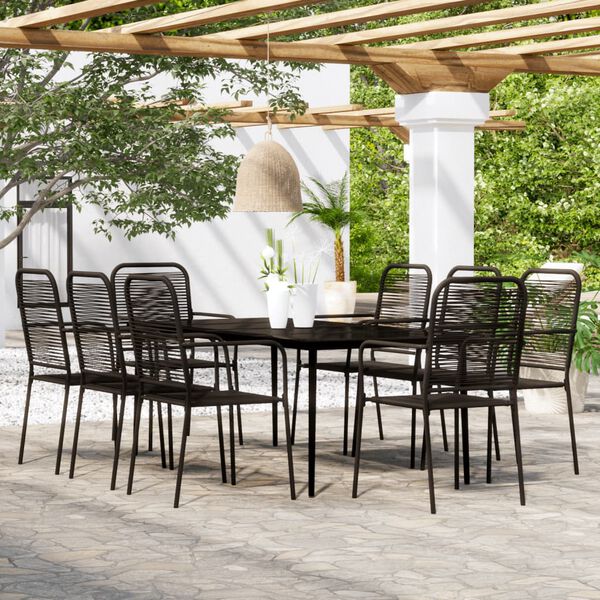 vidaXL Set da Pranzo per Giardino 9 pz con Cuscini Nero