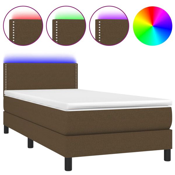 vidaXL Letto a Molle Materasso e LED Marrone Scuro 80x200cm in Tessuto