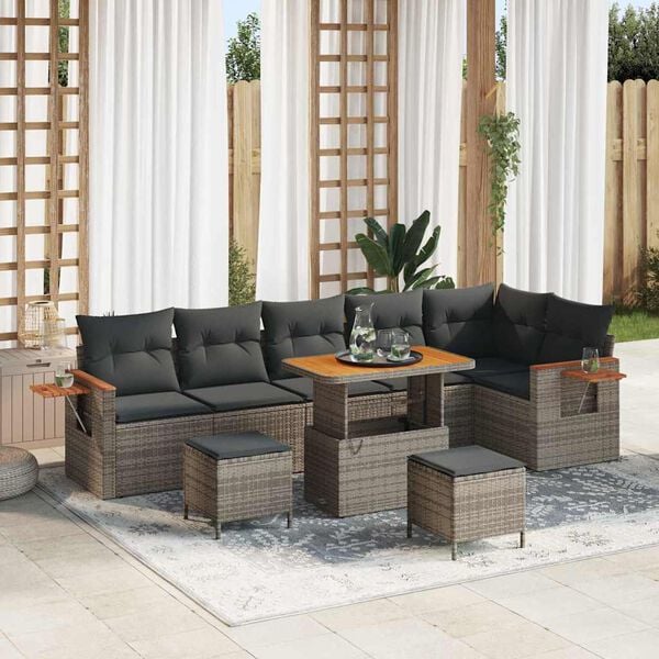 vidaXL Set Divano da Giardino con cuscino 11 pcs Grigio polyrattan