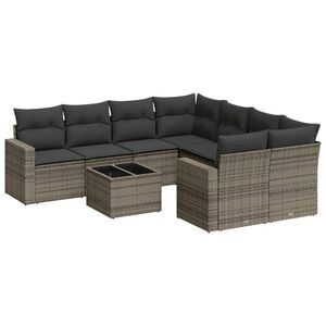 vidaXL Set Divano da Giardino 9 pz con Cuscini Grigio in Polyrattan