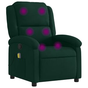 vidaXL Poltrona Massaggiante Reclinabile Verde Scuro in Velluto