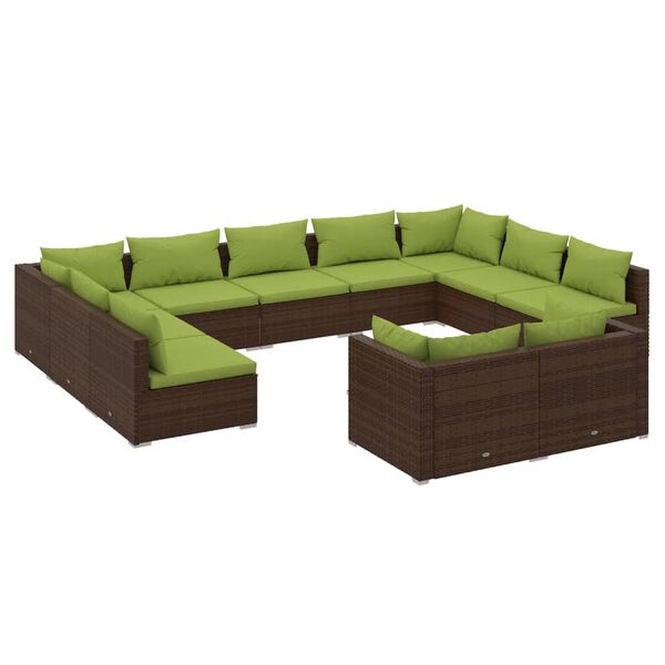 vidaXL Set Divani da Giardino 11 pz con Cuscini in Polyrattan Marrone