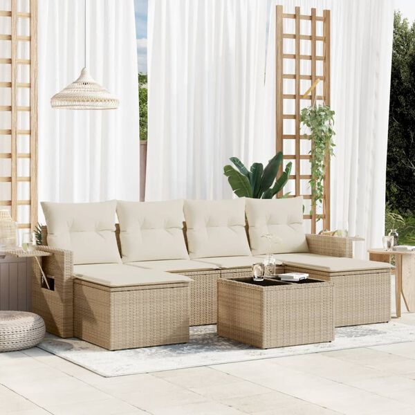vidaXL Set Divani da Giardino 7 pz con Cuscini Beige in Polyrattan