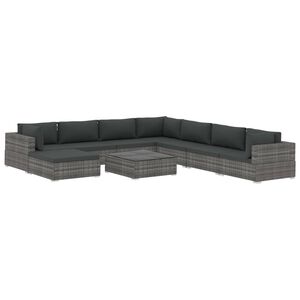 vidaXL Set Divani da Giardino 9 pz con Cuscini in Polyrattan Grigio