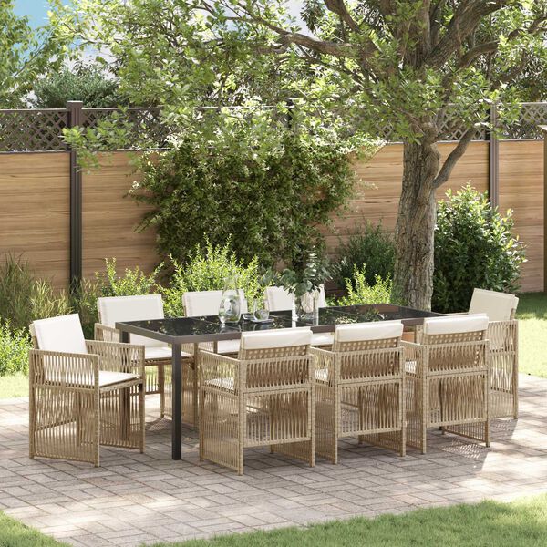 vidaXL Set da Pranzo per Giardino 9 pcs Beige