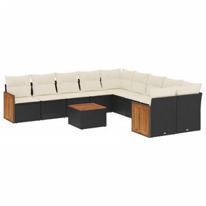 vidaXL Set Divani da Giardino 11 pz con Cuscini in Polyrattan Nero
