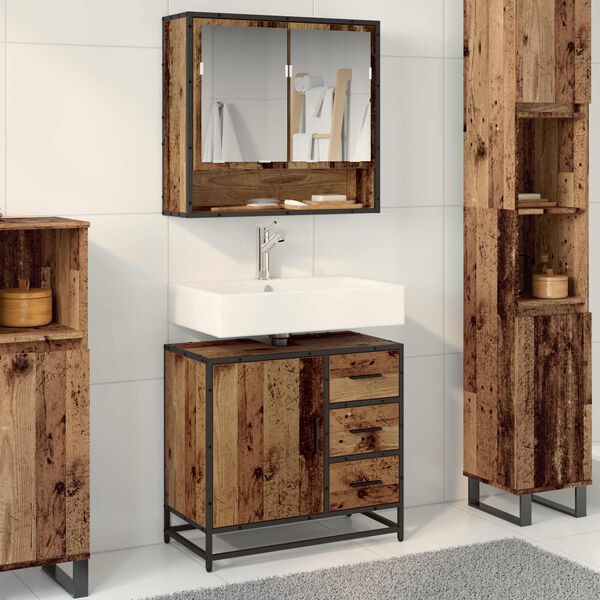 vidaXL Mobile da Bagno Legno vecchio 65 x 33 x 60 cm Legno multistrato