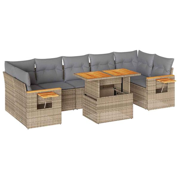 vidaXL Set Divano da Giardino 8 pz con Cuscini Beige Polyrattan Acacia