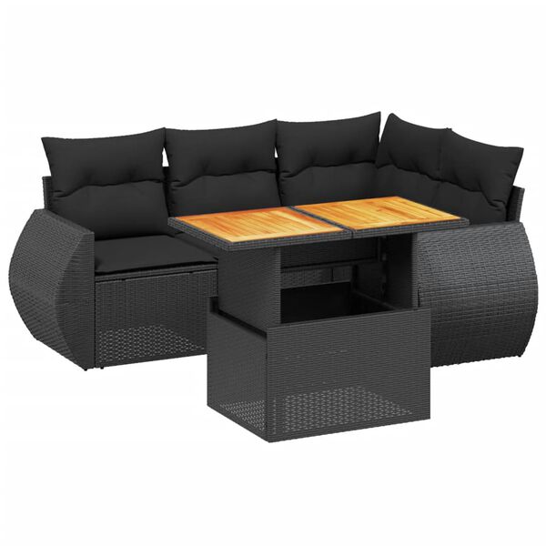 vidaXL Set Divani da Giardino 5 pz con Cuscini in Polyrattan Nero