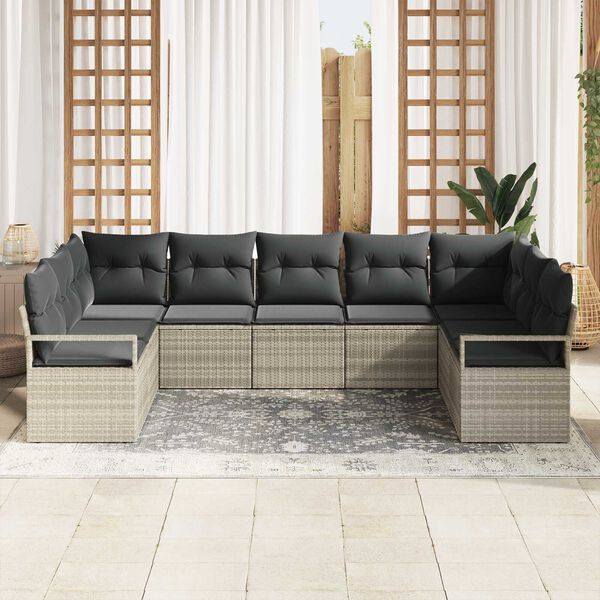 vidaXL Set di divani con cuscino 9 pcs Grigio chiaro polyrattan