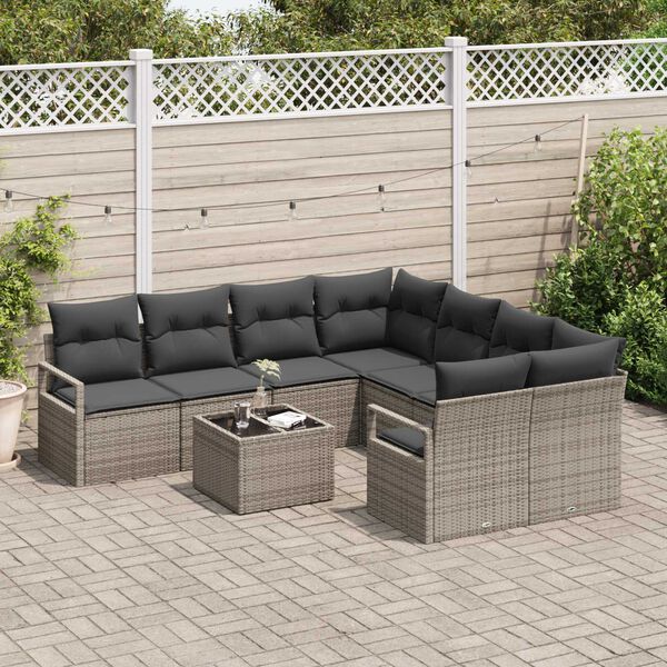 vidaXL Set di divani con cuscino 9 pcs Grigio polyrattan