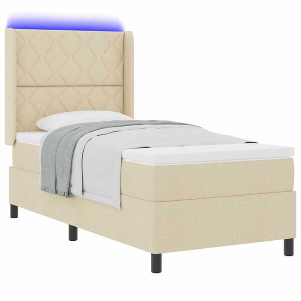 vidaXL Letto a Sorgente LED con materasso Crema 100 x 200 cm Tessuto