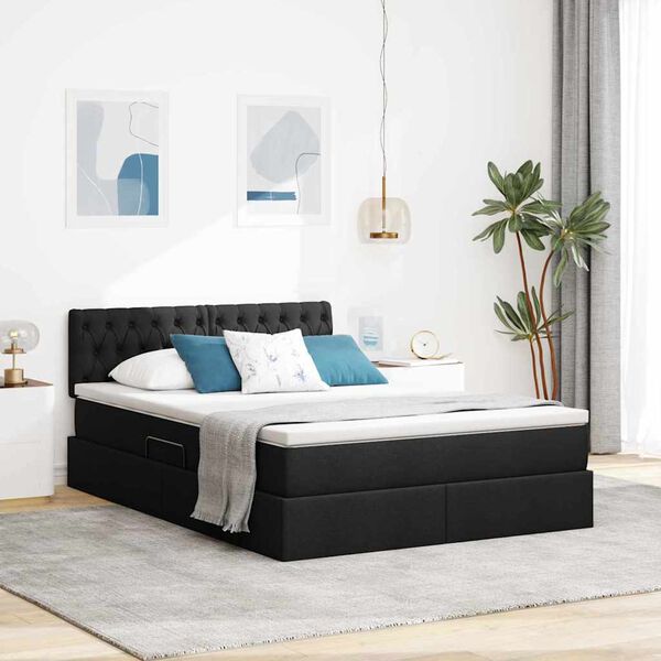 vidaXL Letto con contenitore e materasso Nero 140 x 190 cm