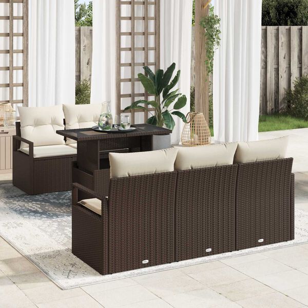 vidaXL Set di divani con cuscino 6 pcs Marrone e crema polyrattan
