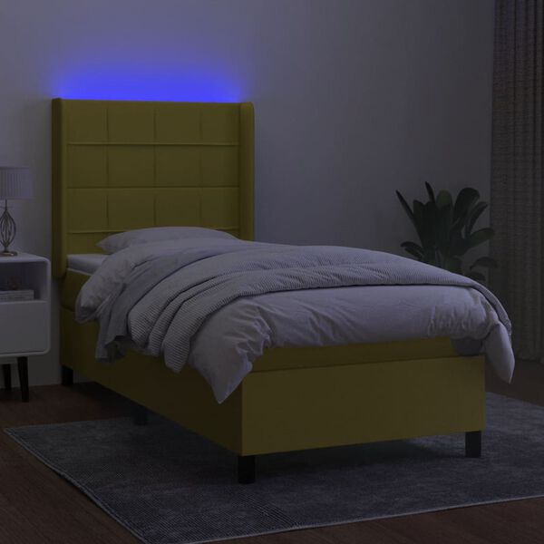 vidaXL Letto a Molle con Materasso e LED Verde 90x190 cm in Tessuto