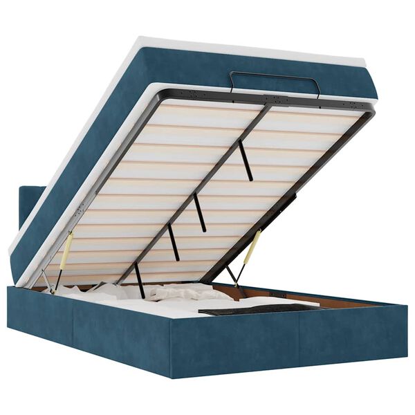 vidaXL Struttura Letto Pouf con Materasso Blu Scuro 120x200 cm Velluto