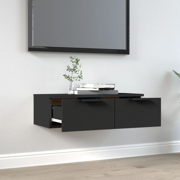 vidaXL Mobile a Parete Nero 68x30x20 cm in Legno Multistrato
