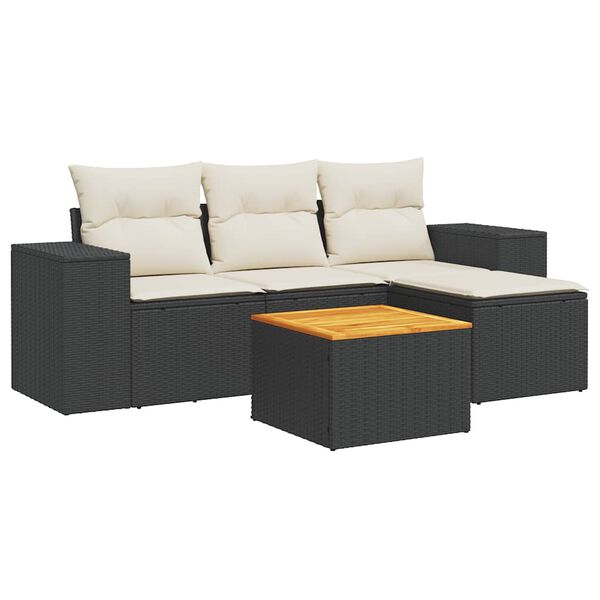 vidaXL Set Divani da Giardino 5 pz con Cuscini in Polyrattan Nero