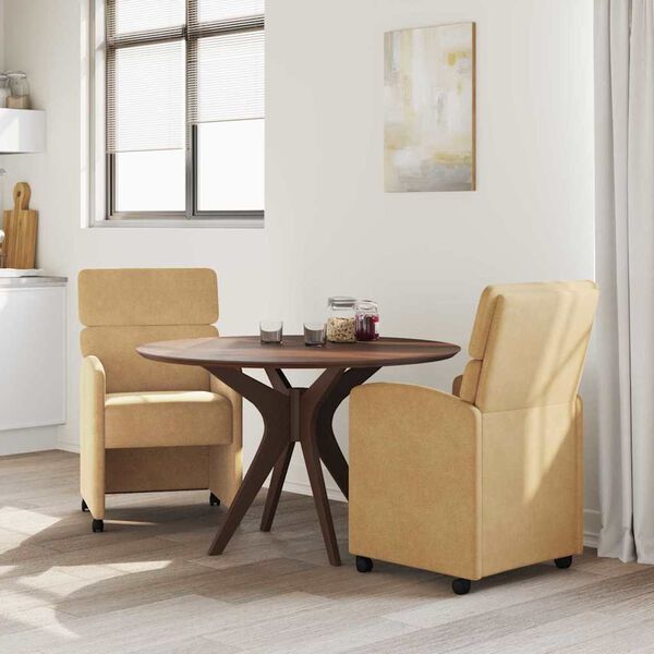 vidaXL Sedie da Pranzo con Ruote 2 pcs Marrone 58 x 65 x 98 cm Velluto