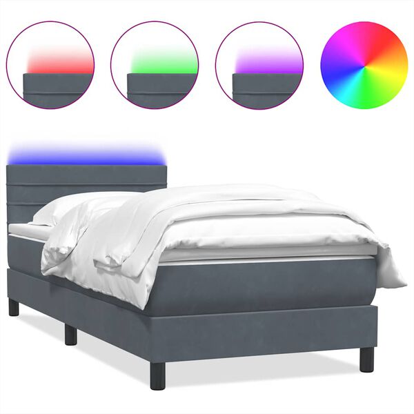 vidaXL Letto a Molle con Materasso e LED Grigio Scuro 80x220 cm Velluto
