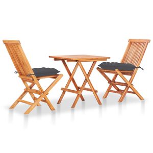 vidaXL Set da Bistrot 3 pz con Cuscini Antracite in Massello di Teak
