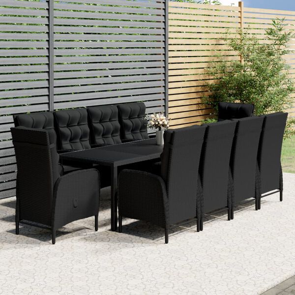vidaXL Set da Pranzo da Giardino 11 pz in Polyrattan Nero