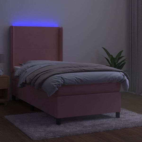 vidaXL Letto a Molle con Materasso e LED Rosa 90x200 cm in Velluto