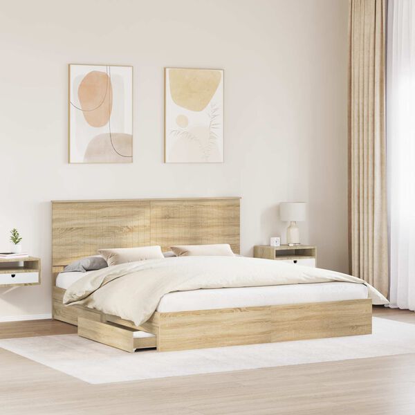 vidaXL Letto con Contenitore con testiera Rovere Sonoma 180 x 200 cm