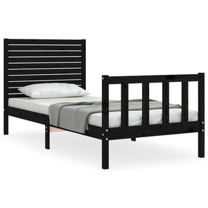 vidaXL Giroletto con Testiera Nero Small Single in Legno Massello