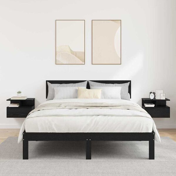 vidaXL Comodino flottante 2 pcs Rovere Nero 40 x 31 x 27 cm