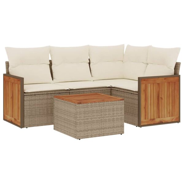vidaXL Set Divano da Giardino 5 pz con Cuscini Beige in Polyrattan