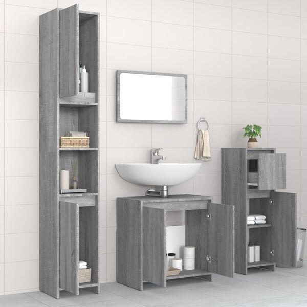 vidaXL Set Mobili da Bagno 4 pz Grigio Sonoma in Legno Multistrato
