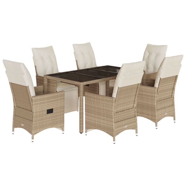 vidaXL Set da Bistr&ograve; da Giardino 7 pz con Cuscini Beige in Polyrattan