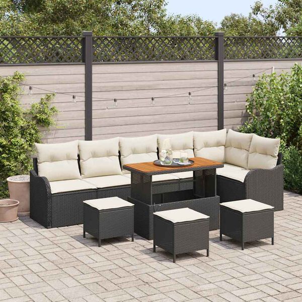 vidaXL Set Divano da Giardino 10 pcs Nero polyrattan