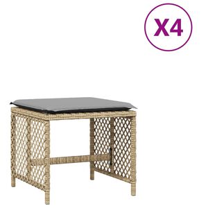vidaXL Sgabelli Giardino Cuscini 4pz Beige Misto 41x41x36cm Polyrattan