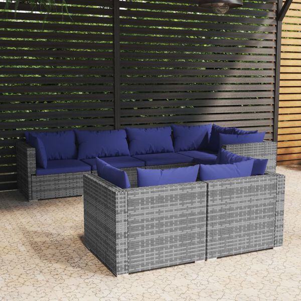 vidaXL Set Divani da Giardino 7 pz con Cuscini in Polyrattan Grigio