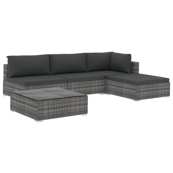 vidaXL Set Divani da Giardino 5 pz con Cuscini in Polyrattan Grigio