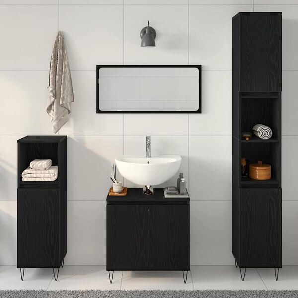 vidaXL Set di mobili per il bagno 3 pcs Rovere Nero 30 x 30 x 190 cm